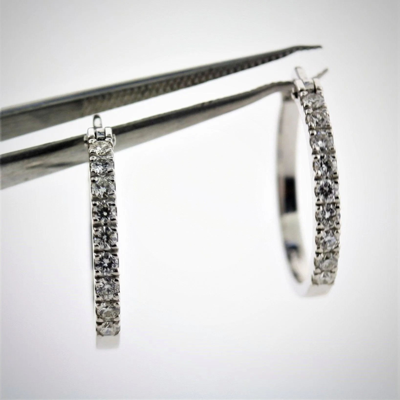 0.50 carat Diamond Hoops Huggies 14 White Gold Earrings 19mm