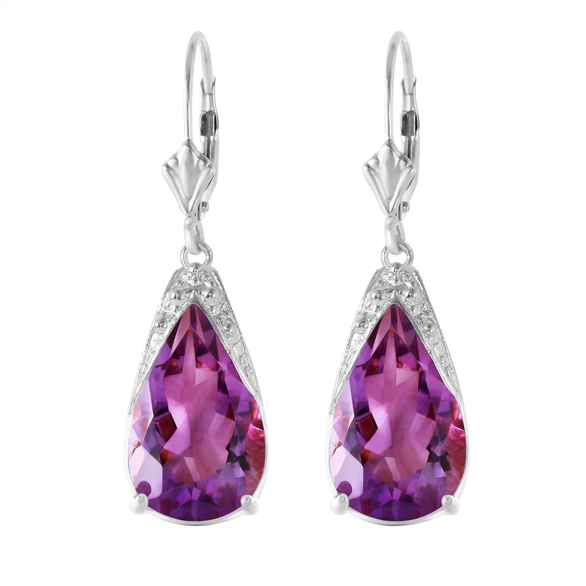 10 Carat 14K Solid White Gold Leverback Earrings Natural Amethyst