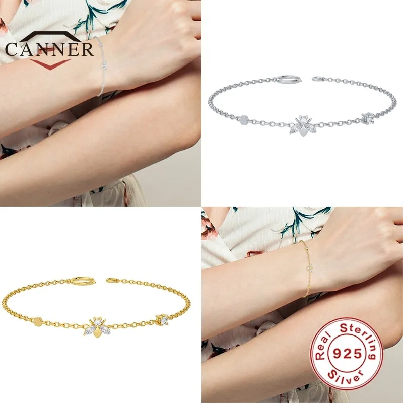 100% 925 Sterling Silver Exquisite AAAAA Zircon  Personality Luxury Simple Bee Bracelet for Women Jewelry Gifts