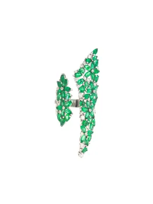 10.35ct Diamond Emerald 18K Gold Shield Ring