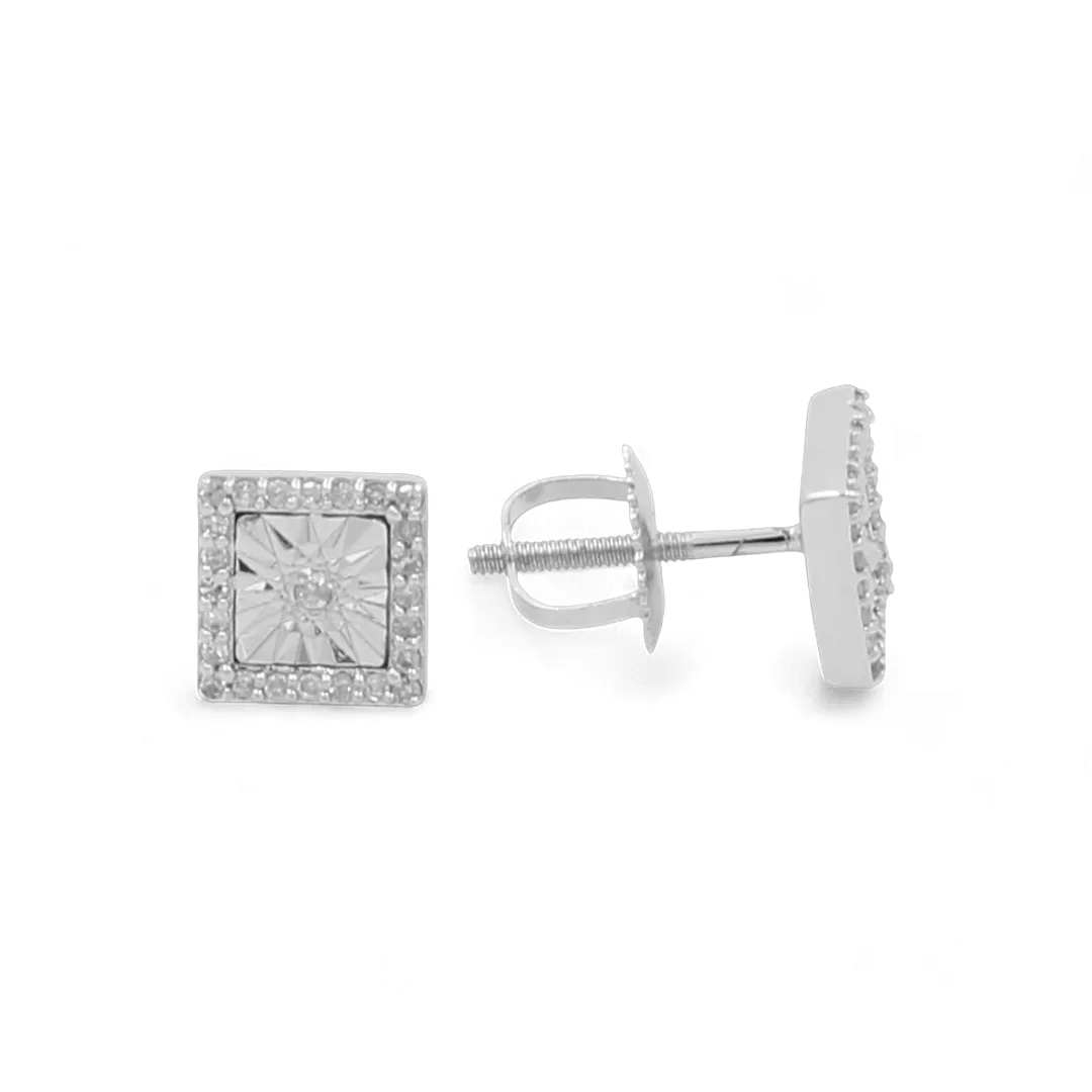 10K White Gold Square Fashion Diamond Women's Earrings