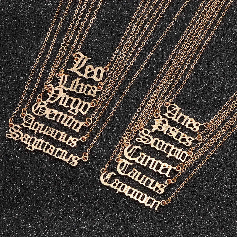 12 Zodiac Letter Constellations Necklace For Women Men Virgo Libra Scorpio Sagittarius Capricorn Aquarius Birthday Gift