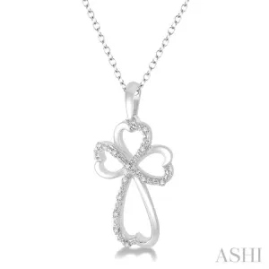 1/20 Ctw Heart Shape Round Cut Diamond Cross Pendant in Sterling Silver with Chain