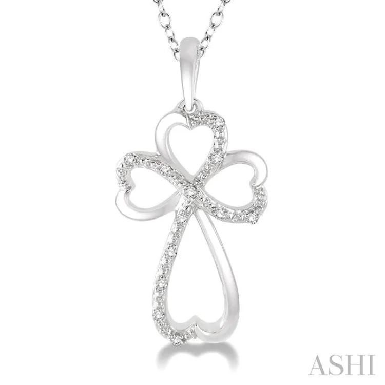 1/20 Ctw Heart Shape Round Cut Diamond Cross Pendant in Sterling Silver with Chain