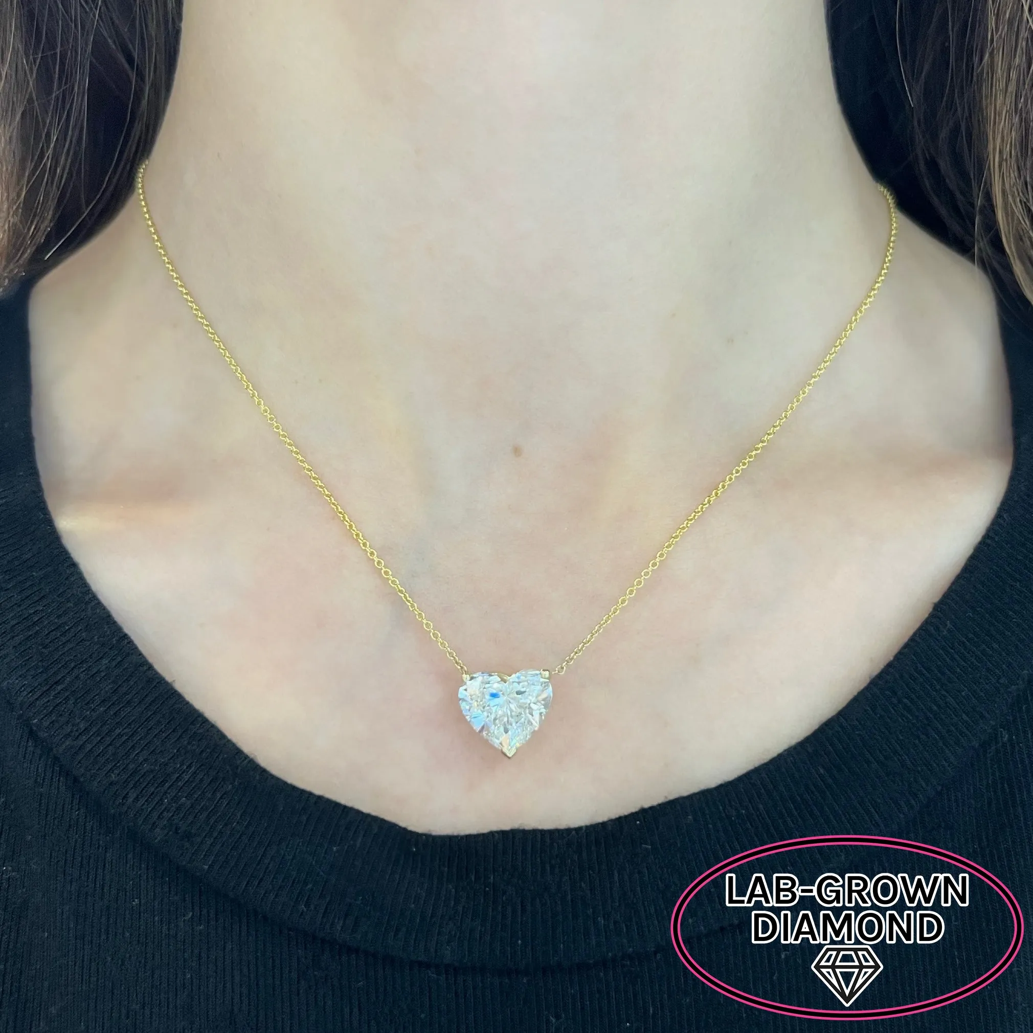 14K GOLD 5.00 CT LAB GROWN DIAMOND HEART NECKLACE