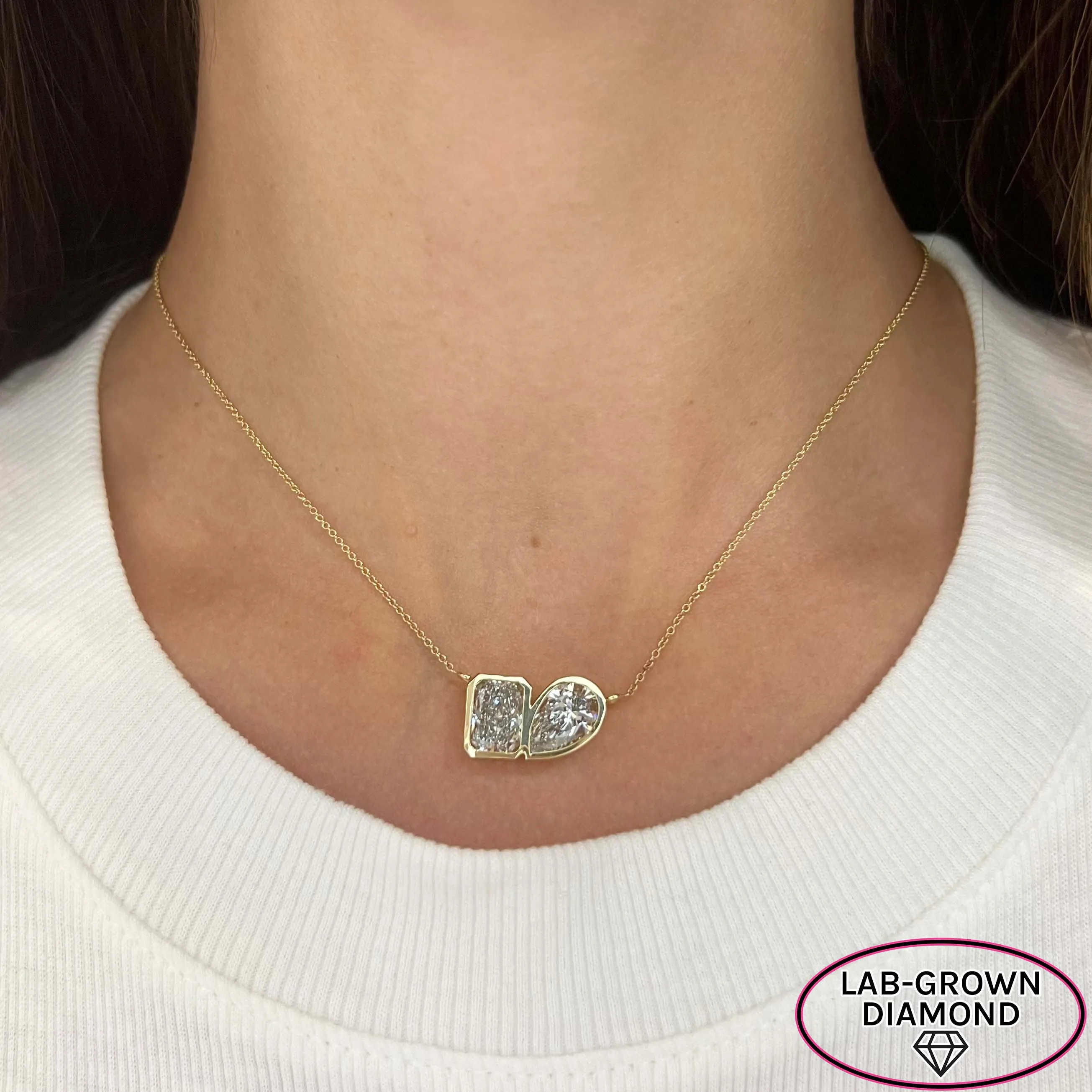 14K GOLD 5.00 CT LAB GROWN DIAMOND TWO STONE NECKLACE