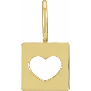 14K Gold Pierced Heart Dog Tag Pendant Necklace