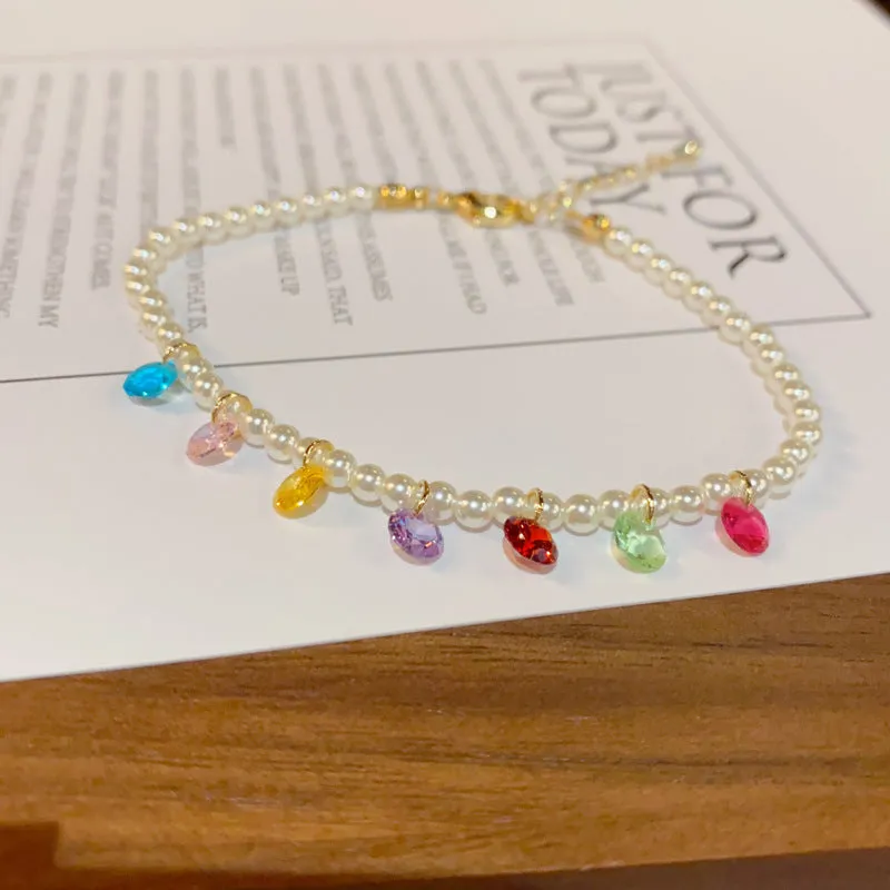 14K Gold-plated Exquisite Colorful Zircon Pearl Bracelets