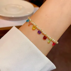 14K Gold-plated Exquisite Colorful Zircon Pearl Bracelets