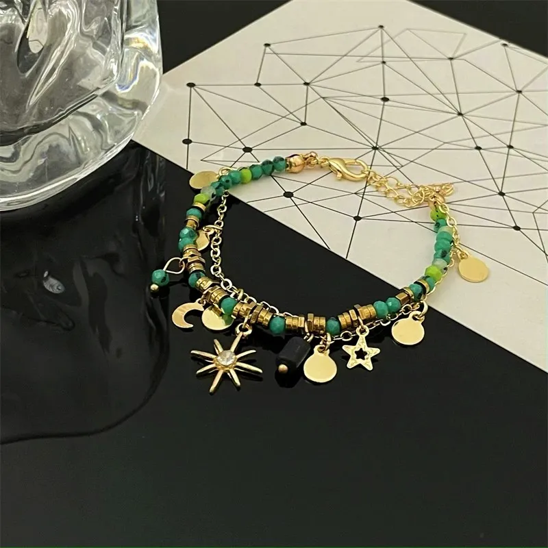 14K Gold-plated Exquisite Star And Moon Beaded Bracelet