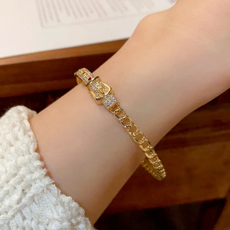 14K Gold-plated Exquisite Zircon Belt Buckle Hollow Bracelets