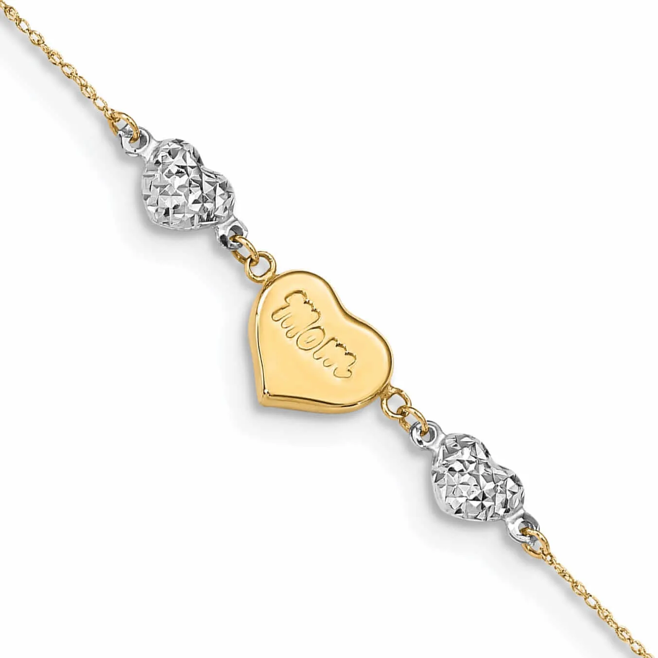 14K Gold Ropa Beads Puff Heart LOVE Anklet