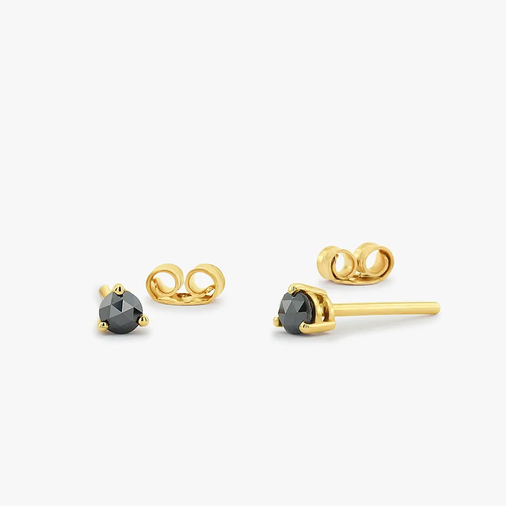 14K Gold Rose Cut Black Diamond Earrings