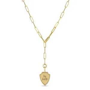 14k Small be bold Shield Necklace on Adjustable Paperclip Chain