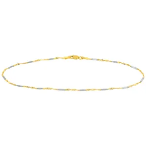 14K Two-Tone Gold 1.45mm Singapore Flat Saturn Chain Anklet with Lobster Lock, 10 inch