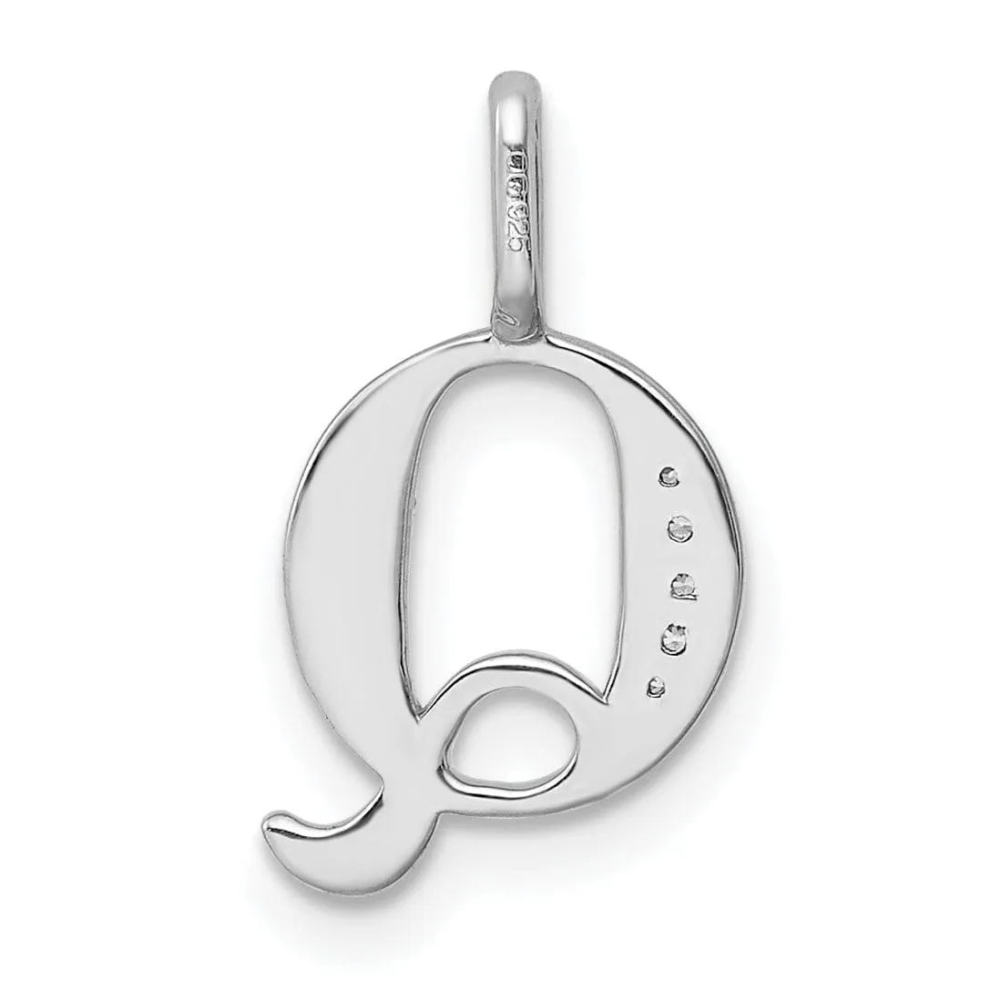 14K White Gold Diamond 0.021-CT Letter Q Initial Charm Pendant