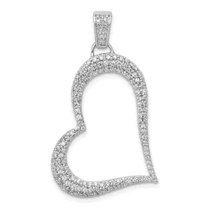 14k White Gold Polished Finish 0.629-CT Diamond with Slanted Heart Fancy Design Charm Pendant