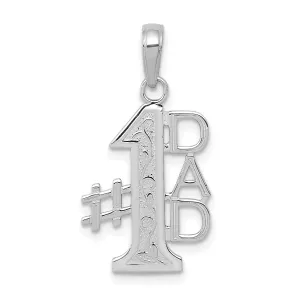 14K White Gold Polished Finish Script #1 DAD Vertical Shape Fancy Design Charm Pendant