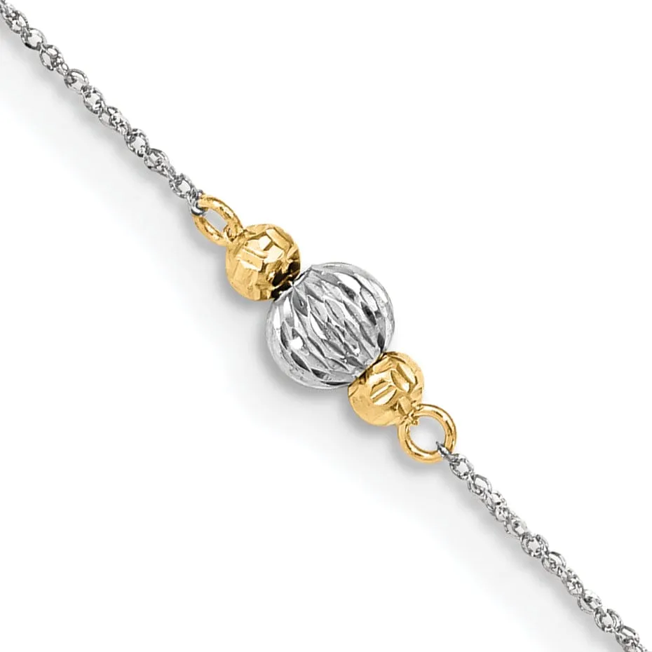 14k White Gold Ropa Diamond Cut Bead Anklet