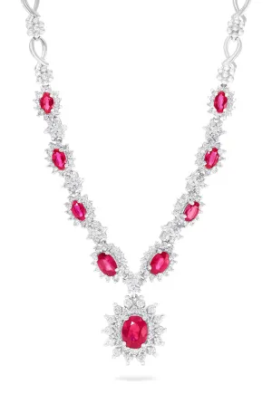 14K White Gold Ruby and Diamond Necklace, 6.11 TCW