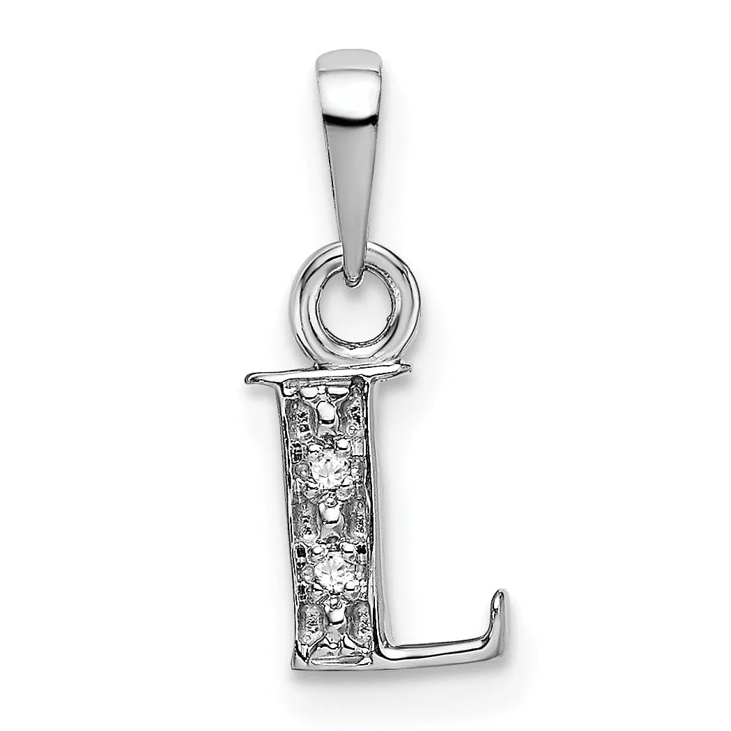 14K White Gold Small 0.01CT Diamond Letter L Initial Block Pendant