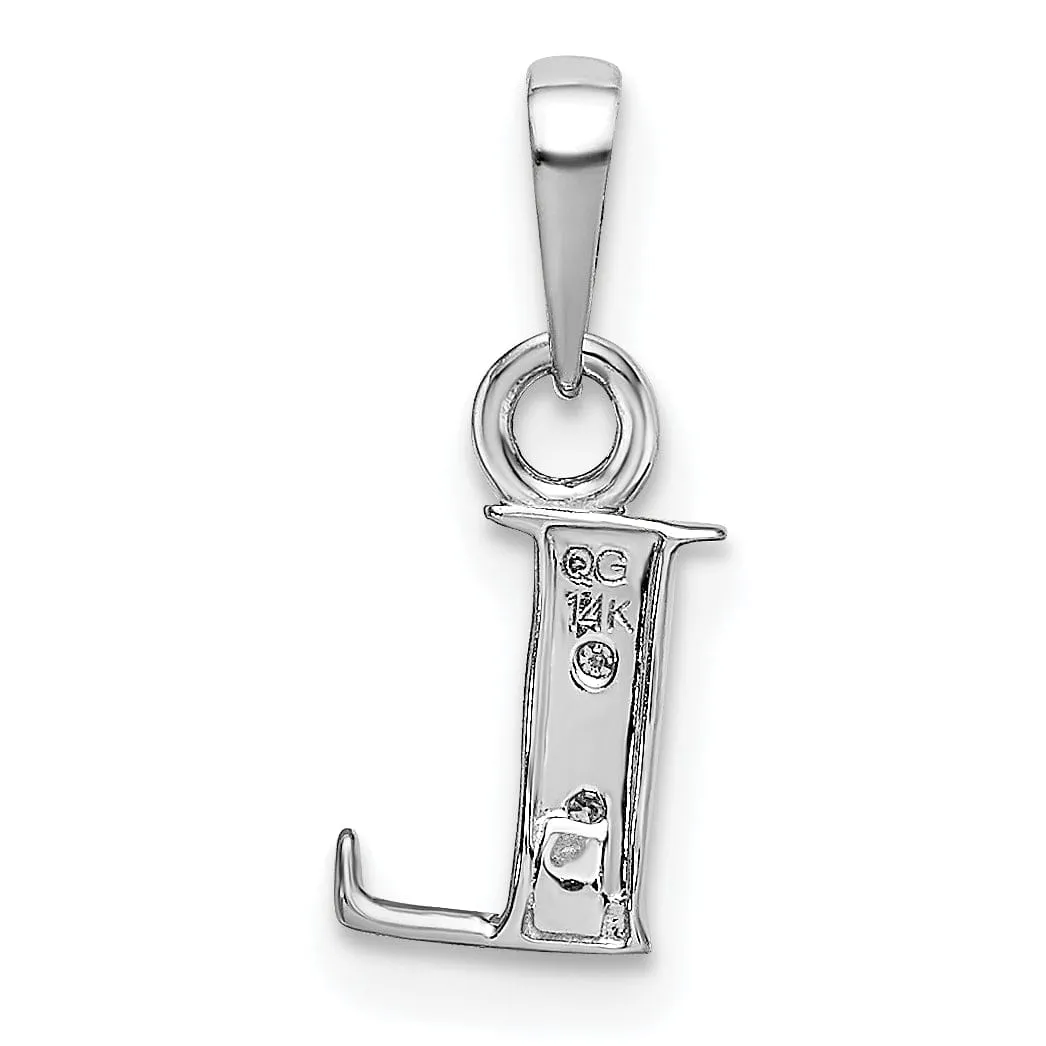 14K White Gold Small 0.01CT Diamond Letter L Initial Block Pendant