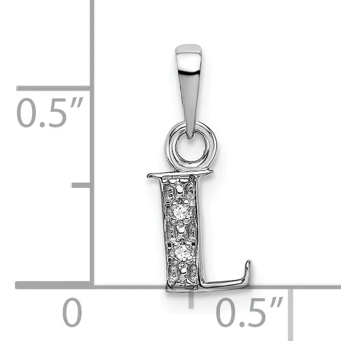 14K White Gold Small 0.01CT Diamond Letter L Initial Block Pendant