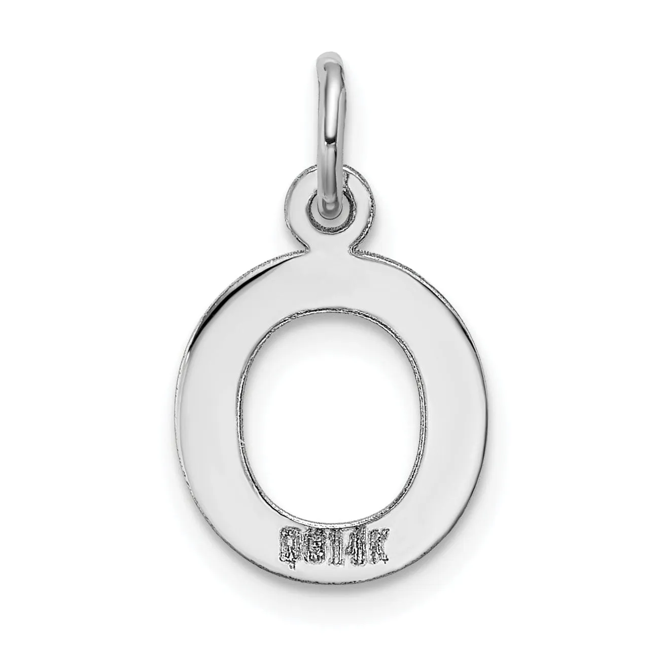 14k White Gold Small Block Design Letter O Initial Pendant