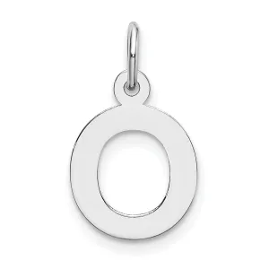 14k White Gold Small Block Design Letter O Initial Pendant