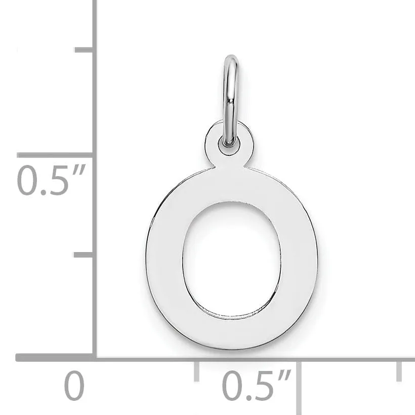 14k White Gold Small Block Design Letter O Initial Pendant