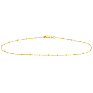 14K Yellow Gold 1.7mm Faceted Bead Saturn Chain Anklet with Lobster Lock