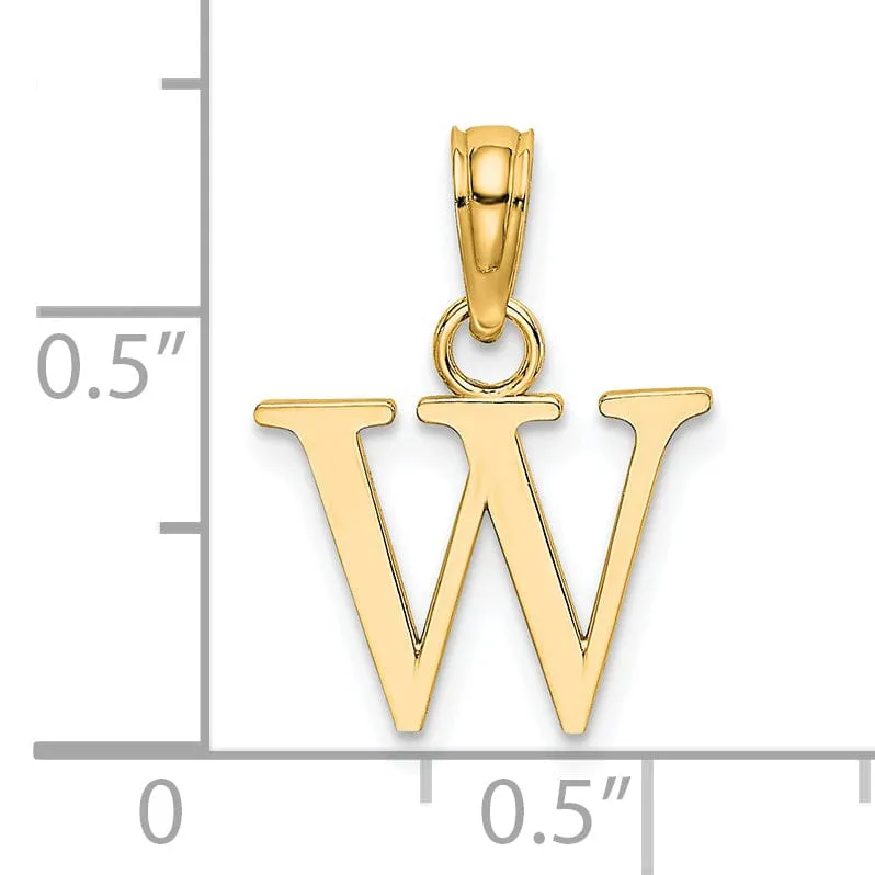 14K Yellow Gold Block Design Small Letter W Initial Charm Pendant