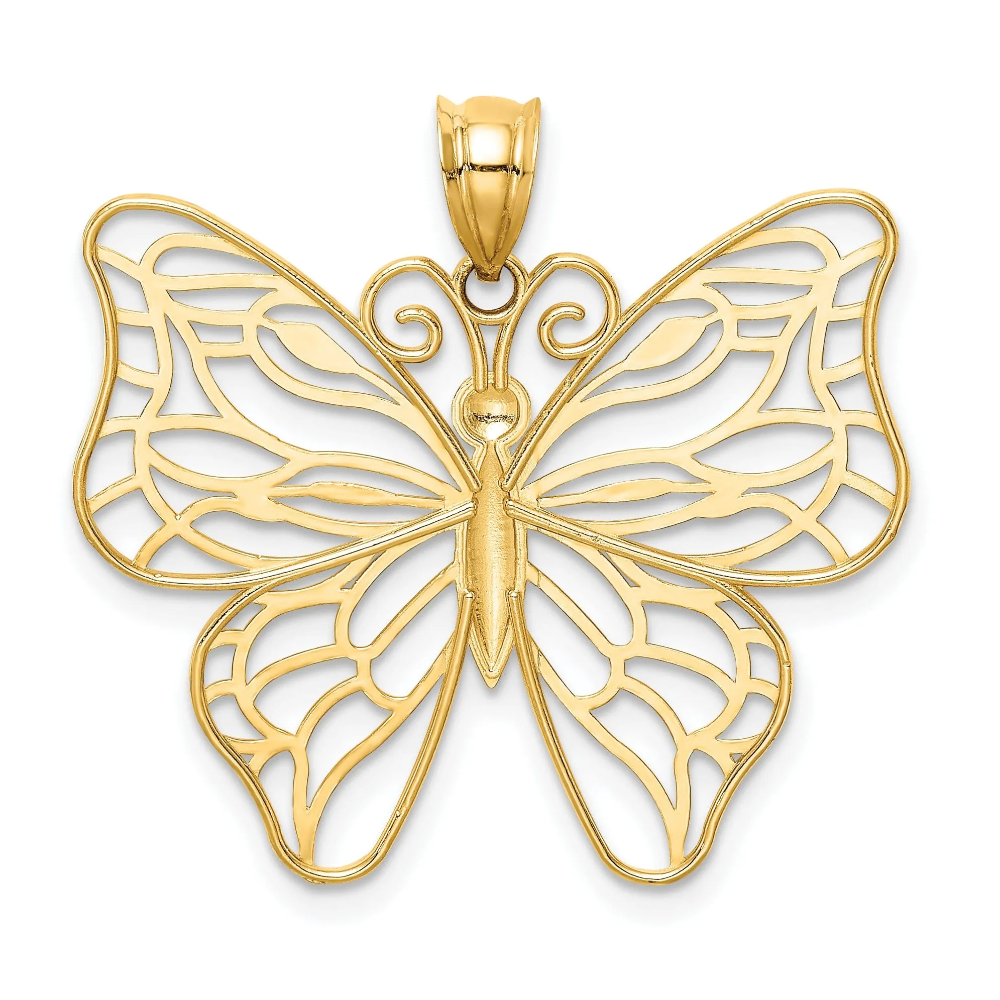 14k Yellow Gold Casted Open Back Solid Polished Finish Large Butterfly Charm Pendant