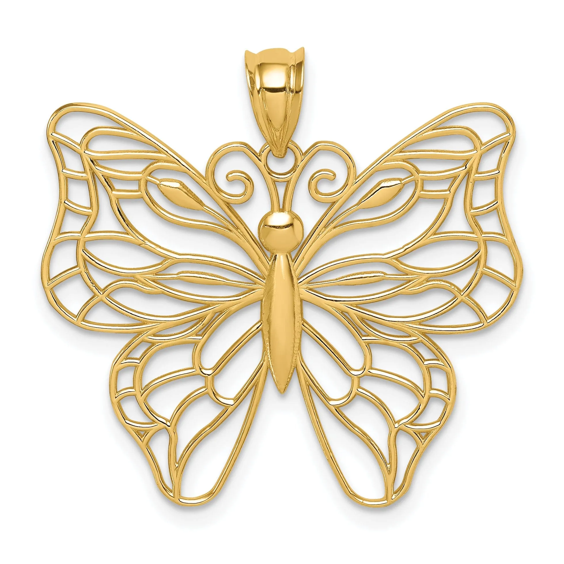 14k Yellow Gold Casted Open Back Solid Polished Finish Large Butterfly Charm Pendant