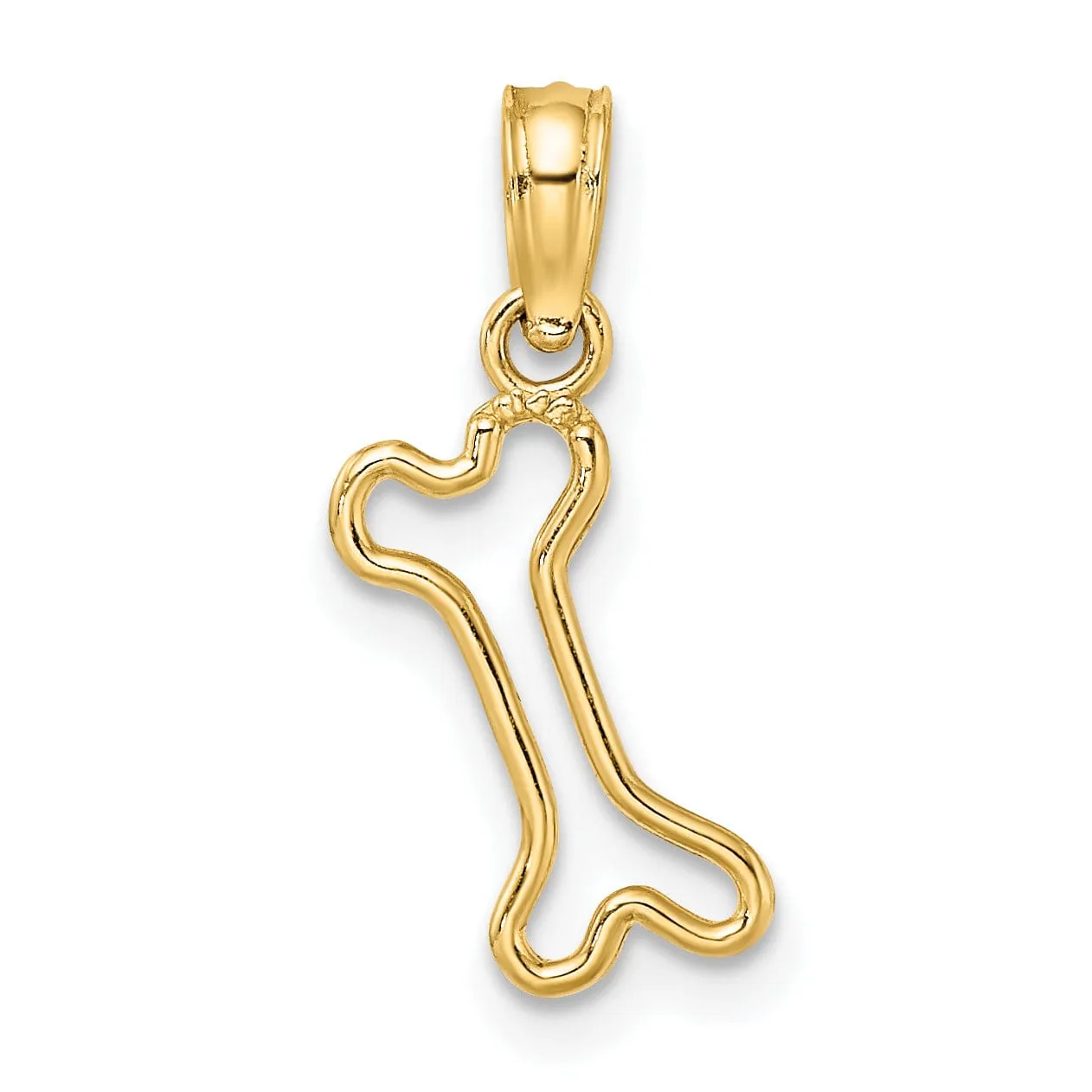 14K Yellow Gold Cut-Out Design Polished Finish Mini Size Dog Bone Charm Pendant