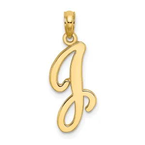 14K Yellow Gold Fancy Script Design Letter J Initial Charm Pendant