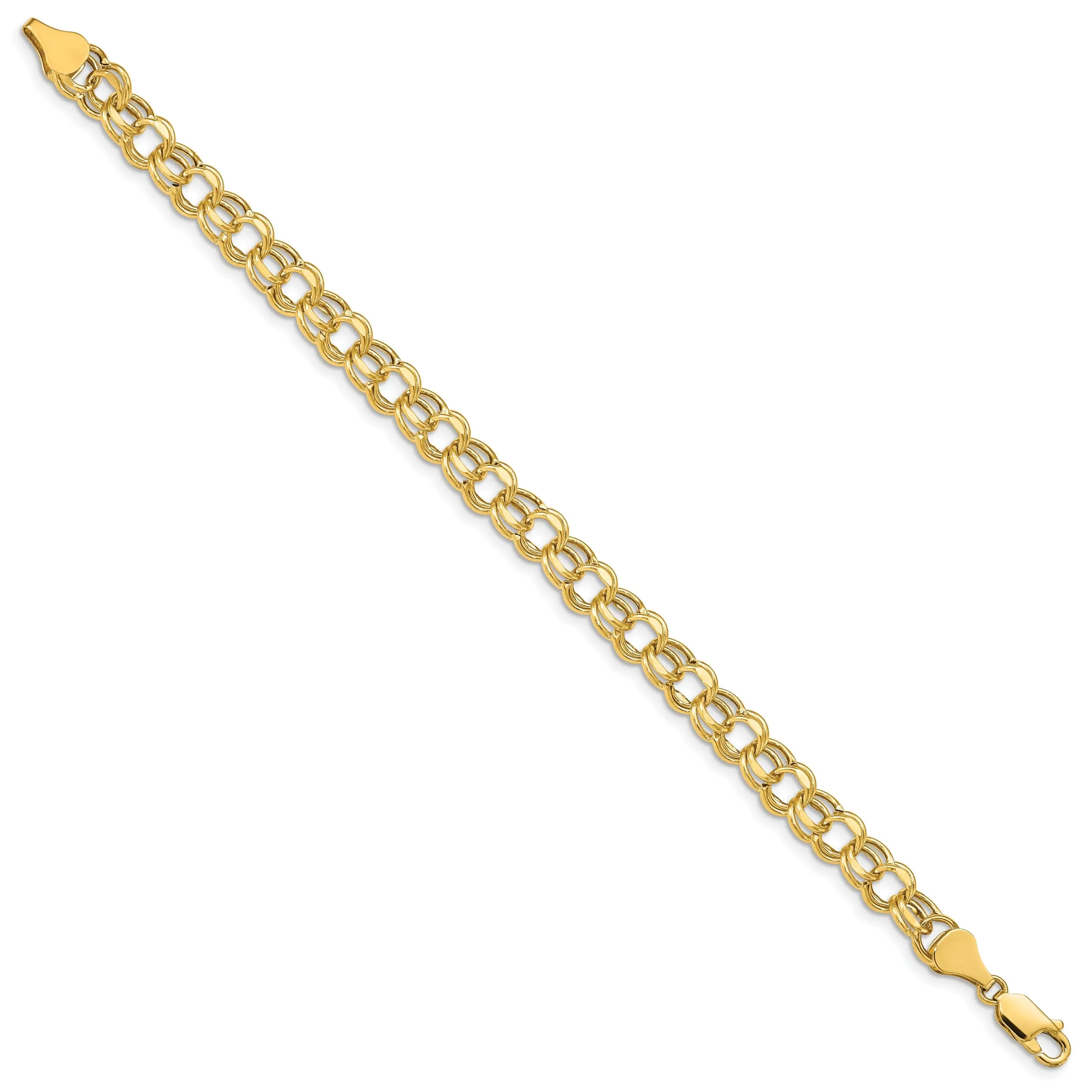 14k Yellow Gold Hollow Double Link Charm Bracelet