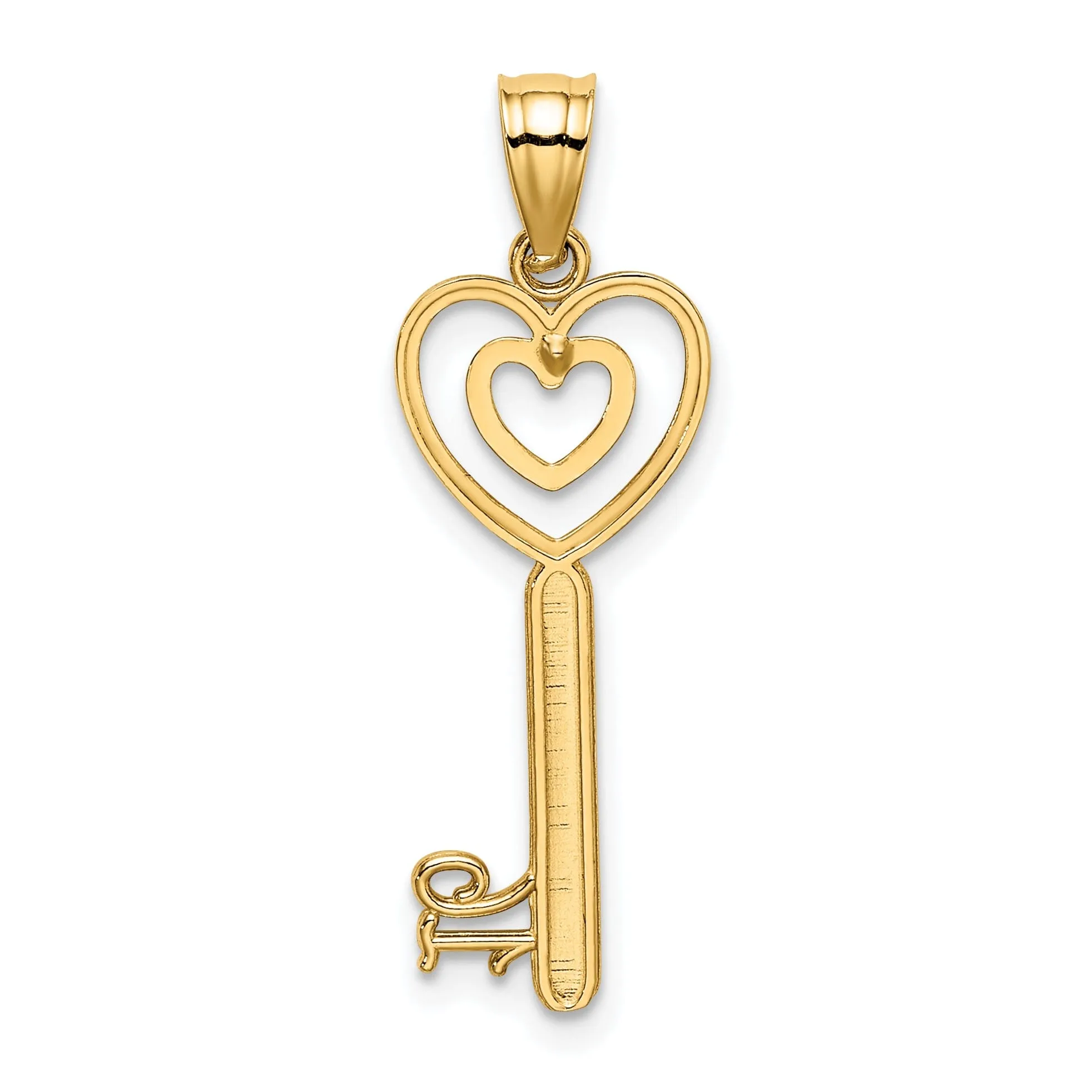 14K Yellow Gold Key with Heart Design Sweet 16  Charm Pendant