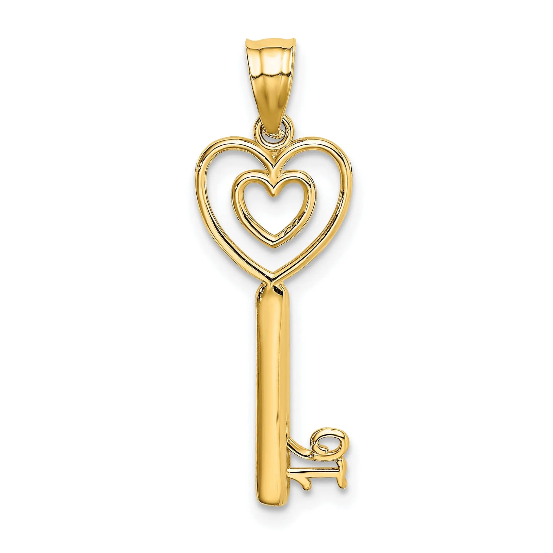 14K Yellow Gold Key with Heart Design Sweet 16  Charm Pendant