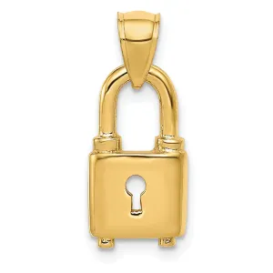 14K Yellow Gold Lock with Key Hole Charm Pendant