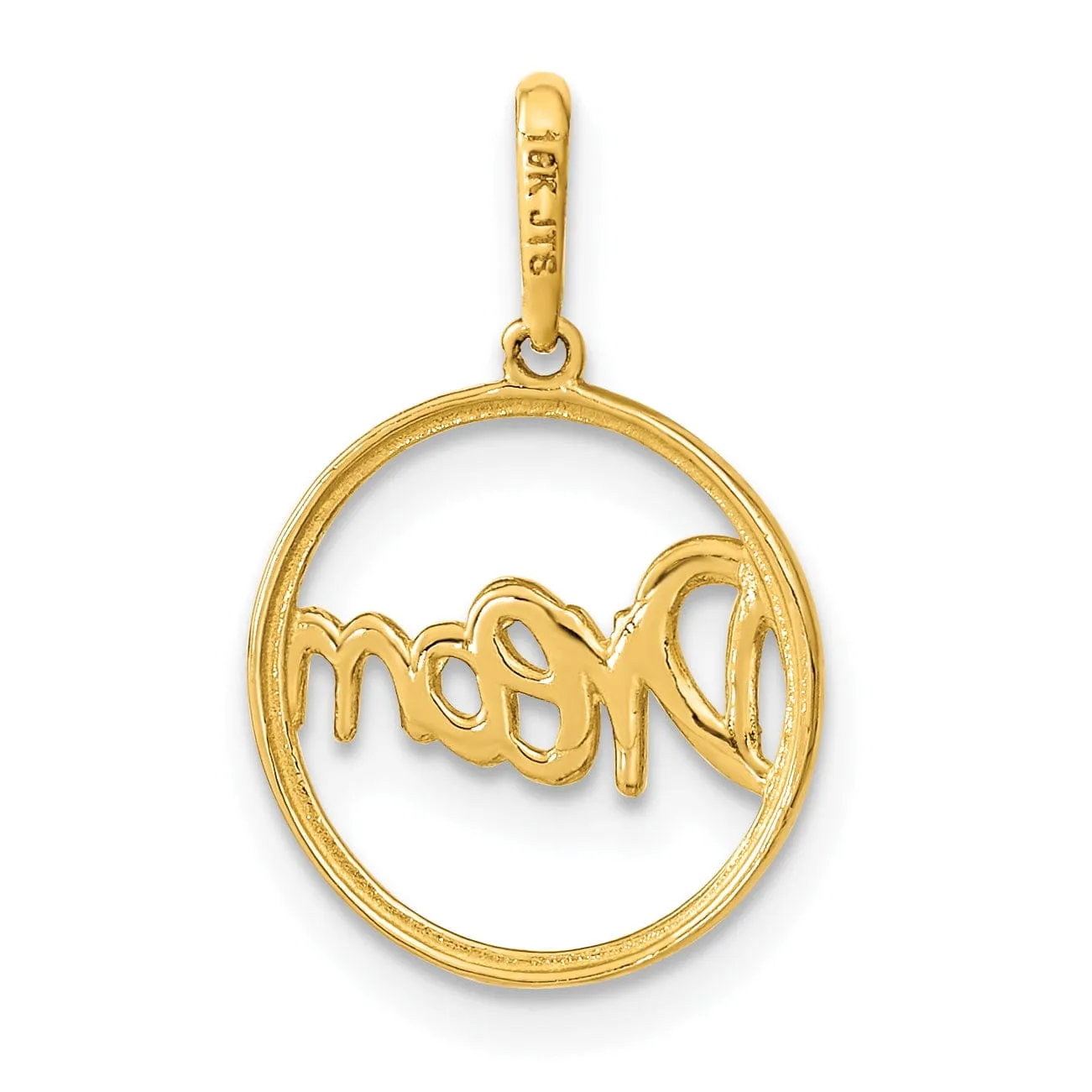 14K Yellow Gold Open Back Solid Polished Finish Circle with DREAM Script Design Charm Pendant