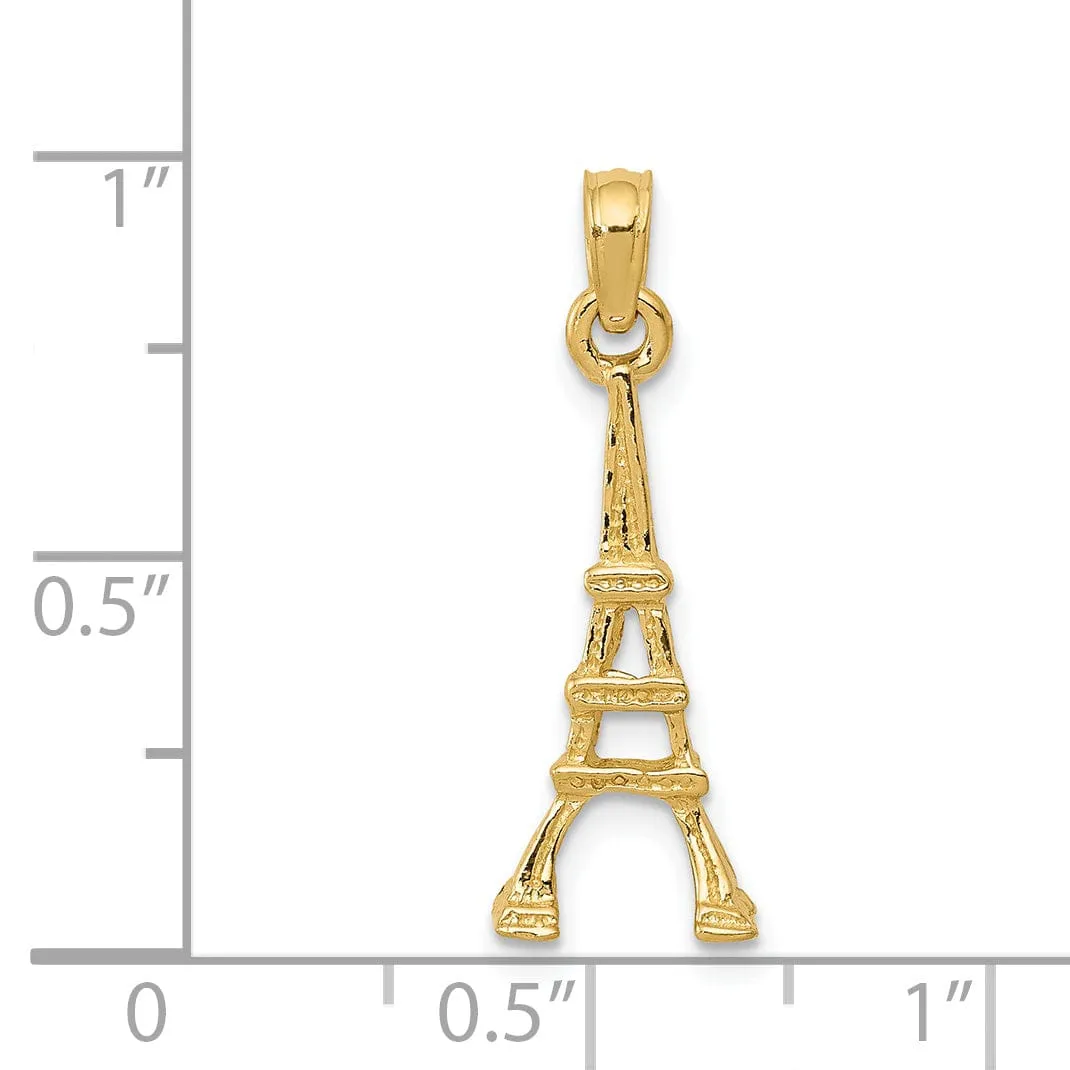 14k Yellow Gold Polished Finish solid Eiffel Tower Charm Pendant