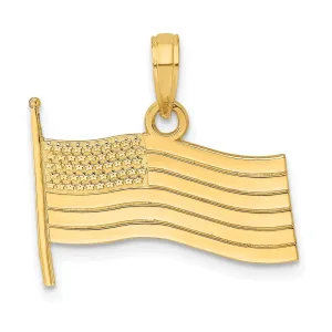 14K Yellow Gold Polished Finish U.S.A American Flag Design Charm Pendant