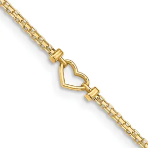 14K Yellow Gold Polished Open-Heart Anklet