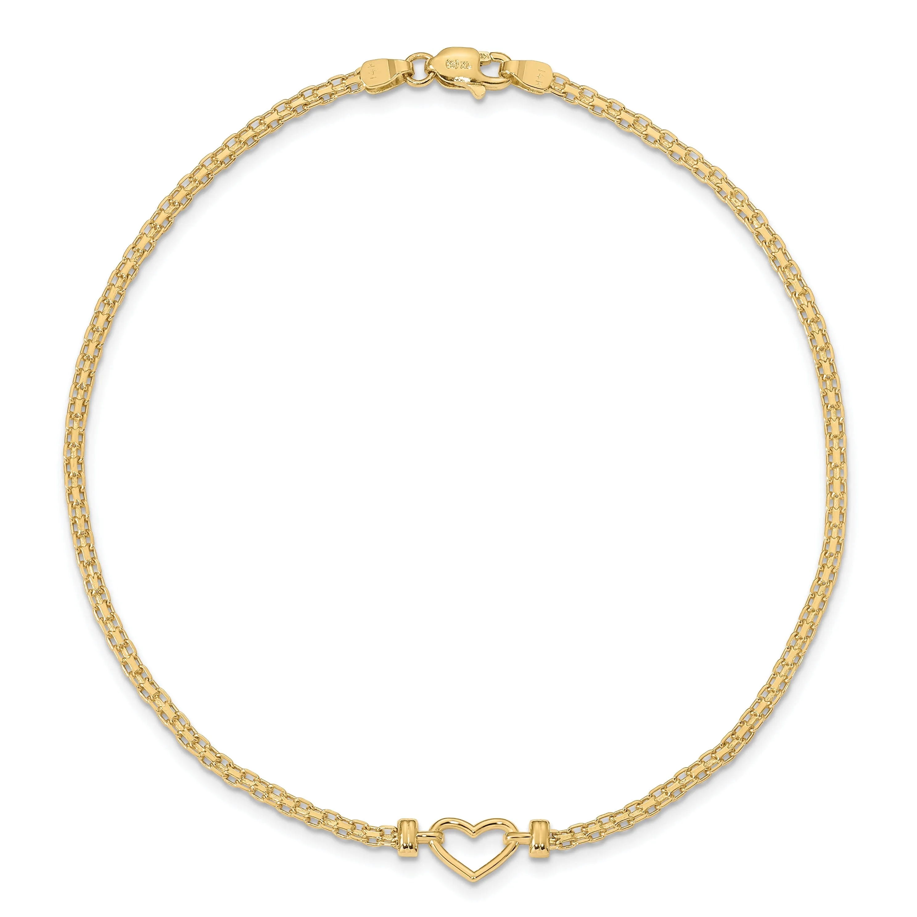 14K Yellow Gold Polished Open-Heart Anklet