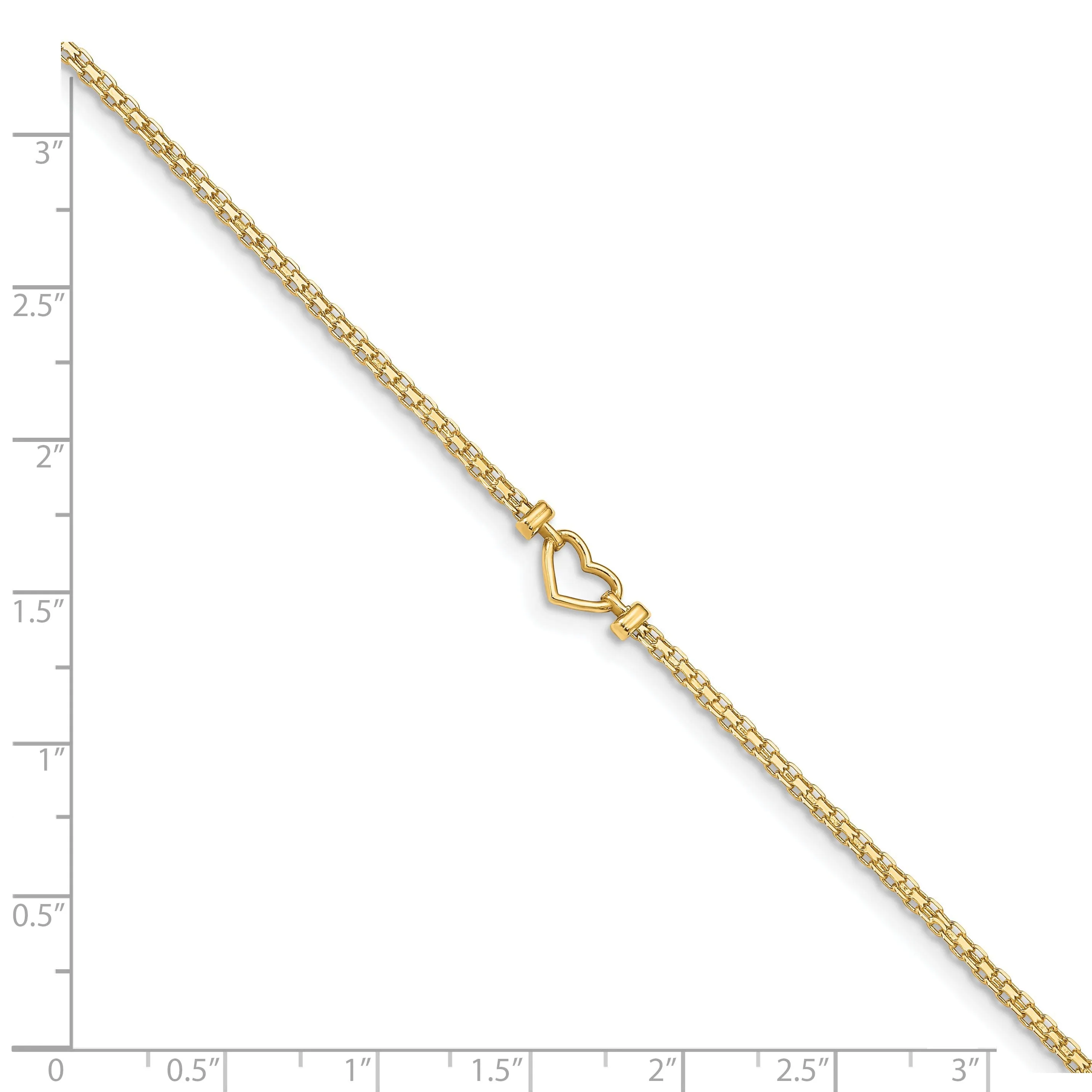 14K Yellow Gold Polished Open-Heart Anklet