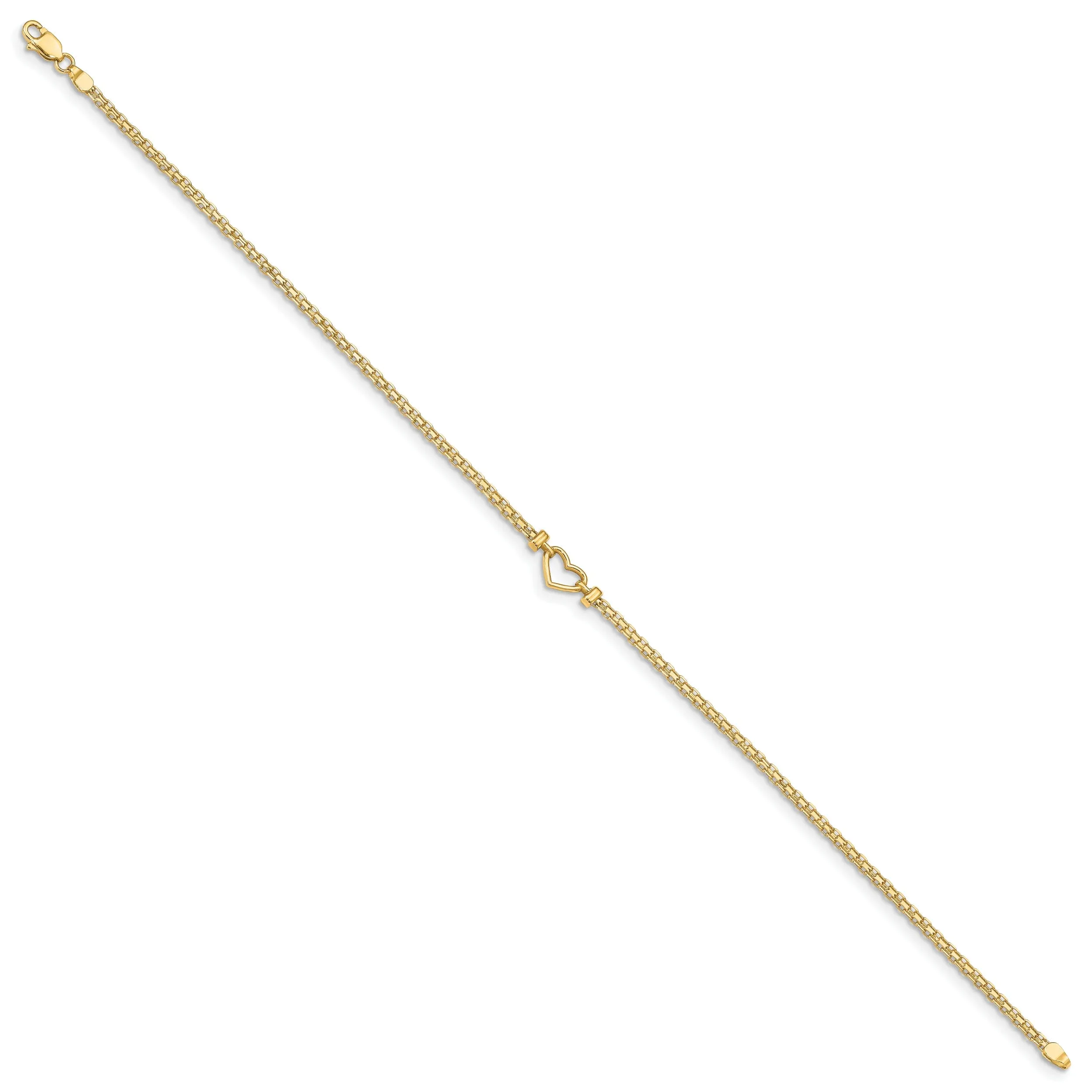 14K Yellow Gold Polished Open-Heart Anklet