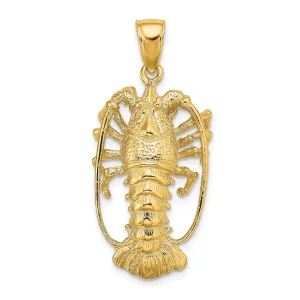 14K Yellow Gold Polished Textured Finish Florida Lobster Charm Pendant