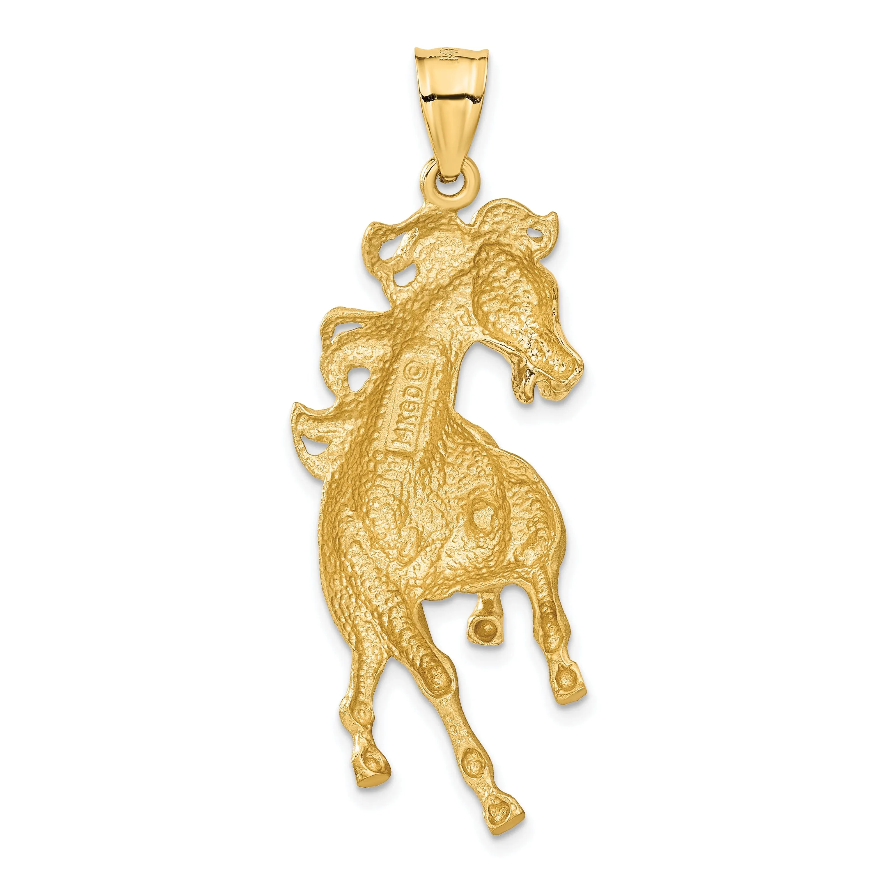 14k Yellow Gold Solid Diamond Cut Brushed Finish Mens Horse Charm Pendant