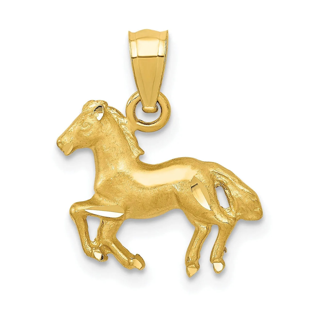 14k Yellow Gold Solid Polished Brushed Finish Horse Galloping Mens Charm Pendant